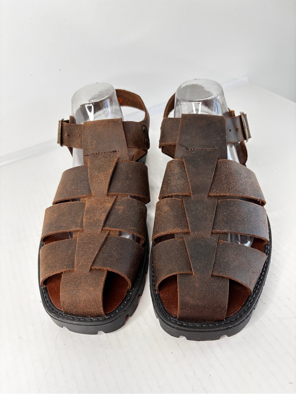 Northwest Territory Brown Leather Fisherman Sandals Mens Sz 10 Woven Rugged Sole - Picture 14 of 16